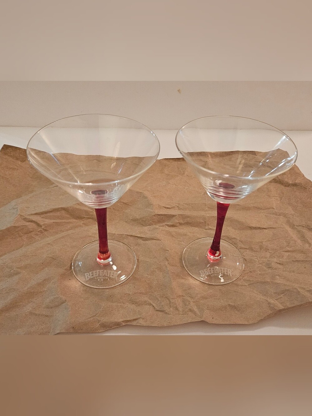 Beefeater London Martini Glasses - Clear Red Stem - Set of 2